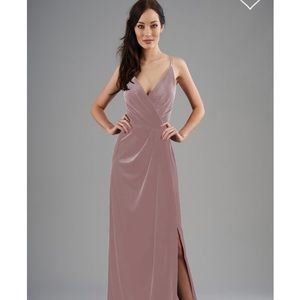 Jasmine B203065 V-neck Spaghetti Strap Velvet Long Bridesmaid Dress